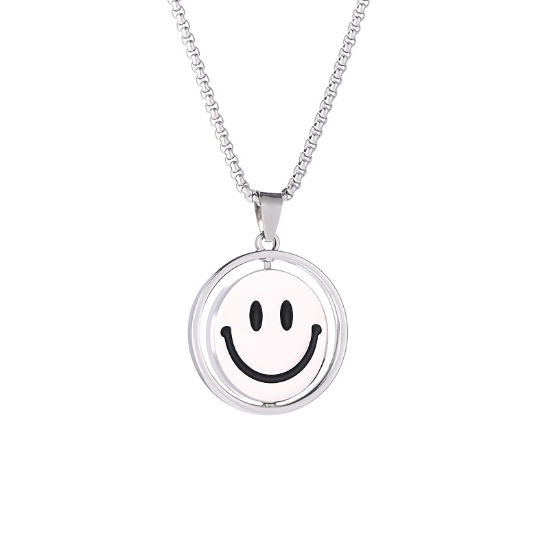 Happy Face Rotating Pendant Necklace Hip Hop Personality Pendant Accessories
